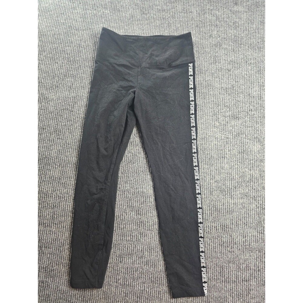 Victoria's Secret Pink Leggings Black Yoga Pants Size Large Spell Out Pants EUC